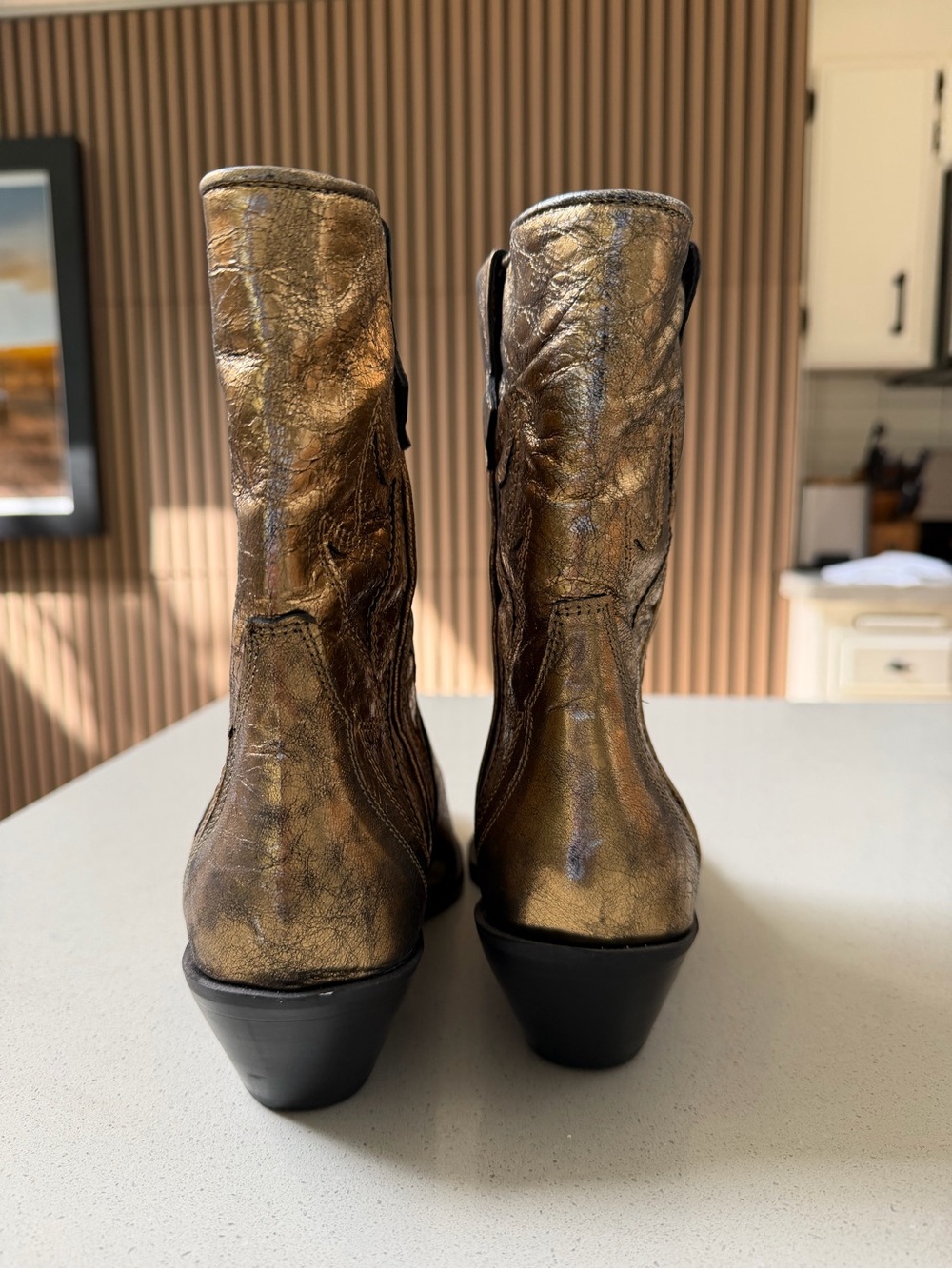 Free people Metallic Gold Pointed-Toe Western Ankle Boots - Women - Picture 4 of 6